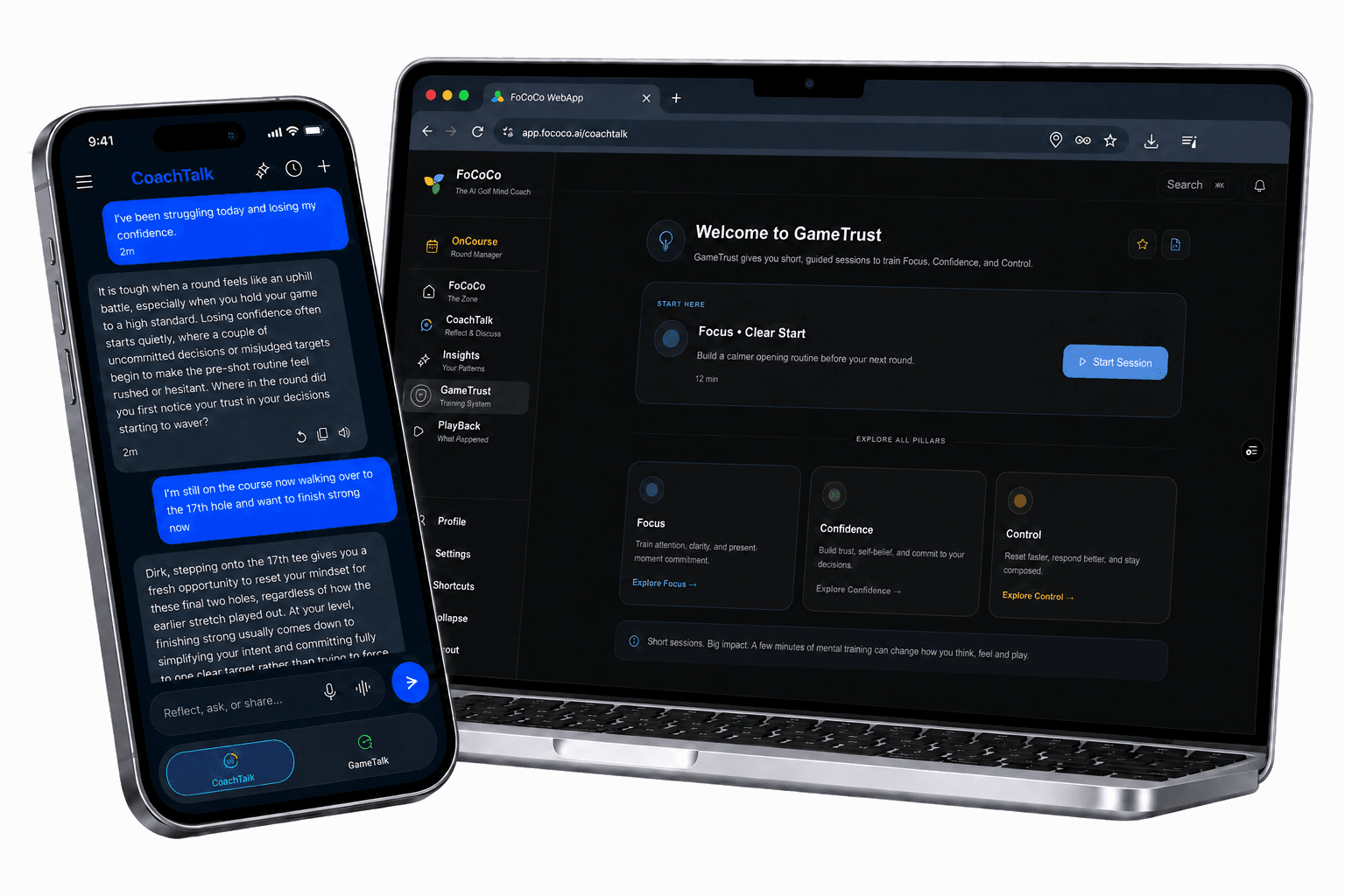FoCoCo Phone App and WebApp — One Connected Coach